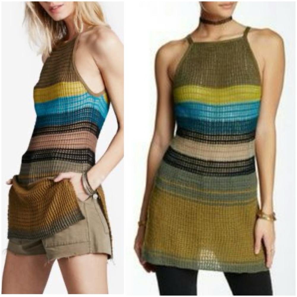 EUC Free People Gossamer Stripe Colorblocked Long Tank Top